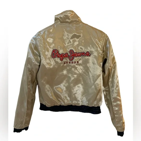 Pepe Jeans London Womens Vintage Red Satin Bomber Varsity Jacket Reversible S